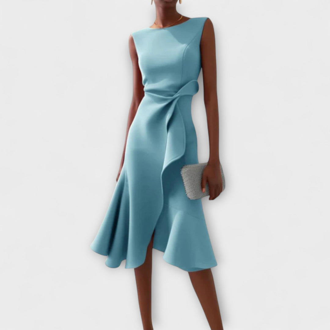 Katharine | Asymmetric Drape Midi Dress