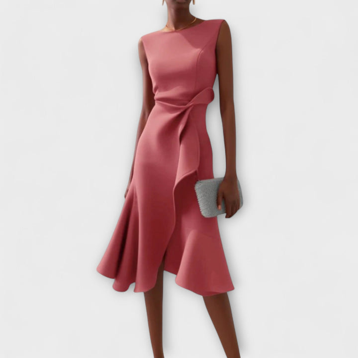 Katharine | Asymmetric Drape Midi Dress