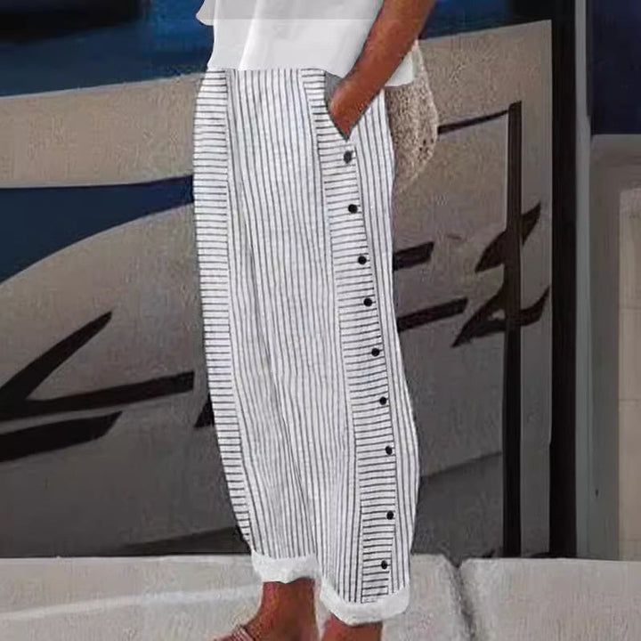 Shaira | Striped Button-Detail Pants